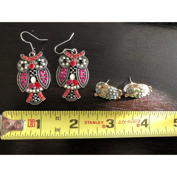 2 OWL EARRING PAIRS enamel & metal ... ADORABLE! - Picture 1 of 3